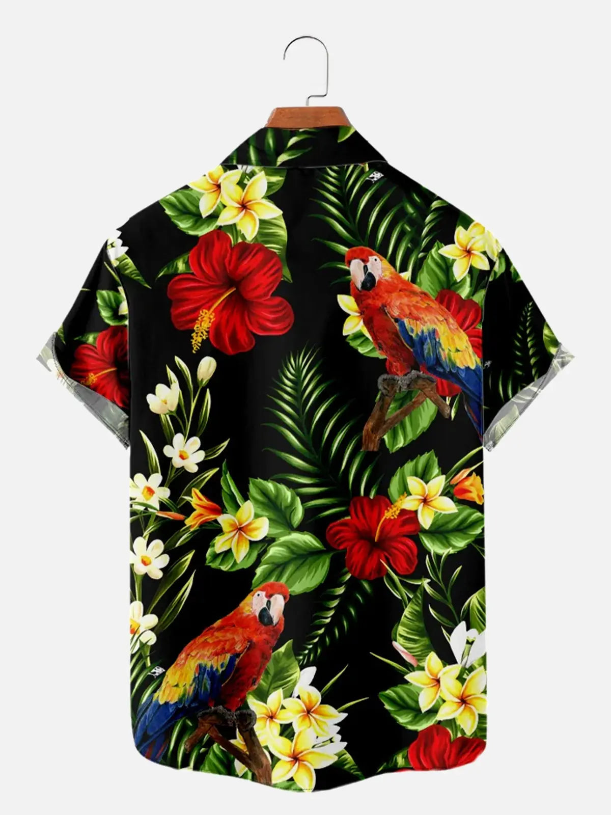 Men's Parrot Hawaiian Floral Foliage Leaf Print Short Sleeve Shirt ElevenOasis