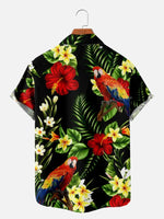 Men's Parrot Hawaiian Floral Foliage Leaf Print Short Sleeve Shirt ElevenOasis