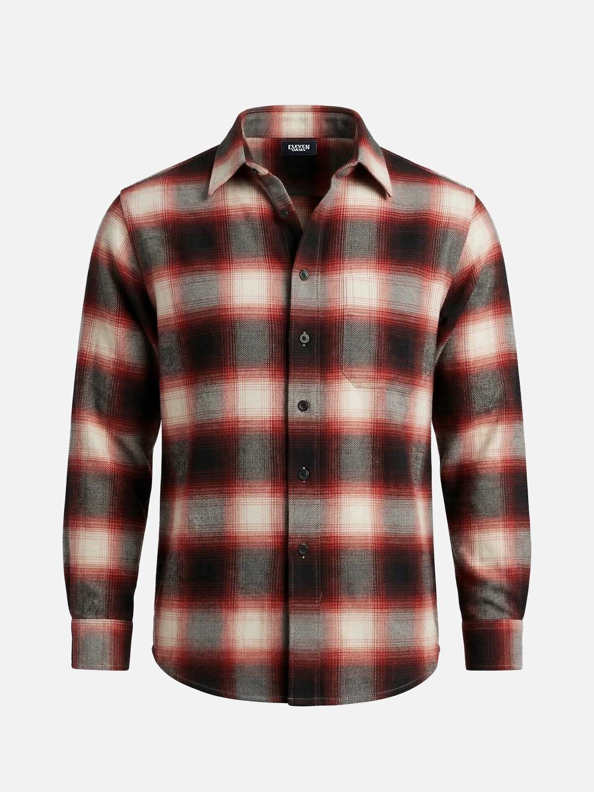 Men's Brushed Cotton Ombre Plaid Long Sleeve Shirt, Red / L
