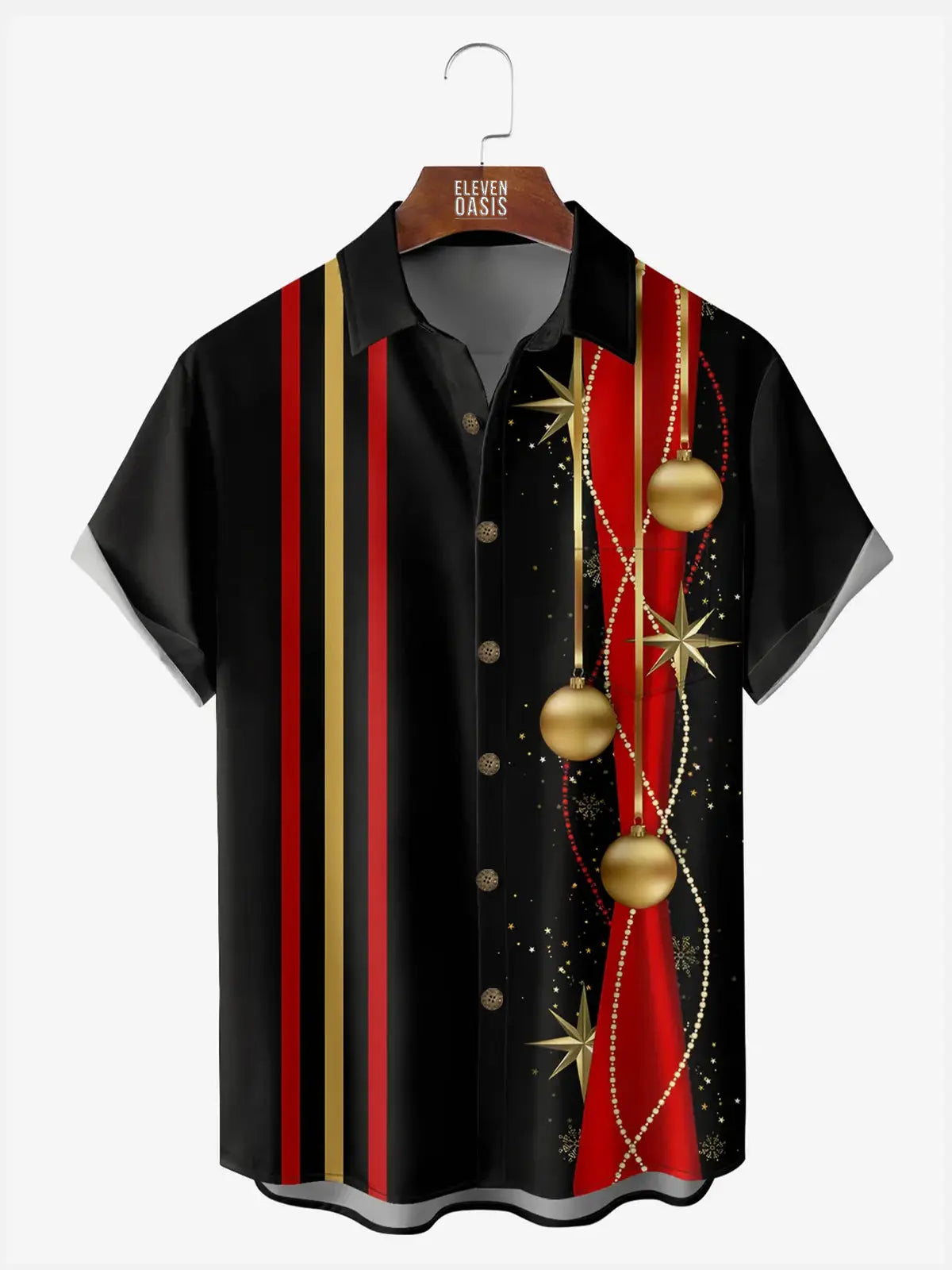 Men's Elegant Red and Gold Ornament Short Sleeve Shirt