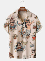 Men's Sailor Tattoo Mermaids Short Sleeve Shirt ElevenOasis