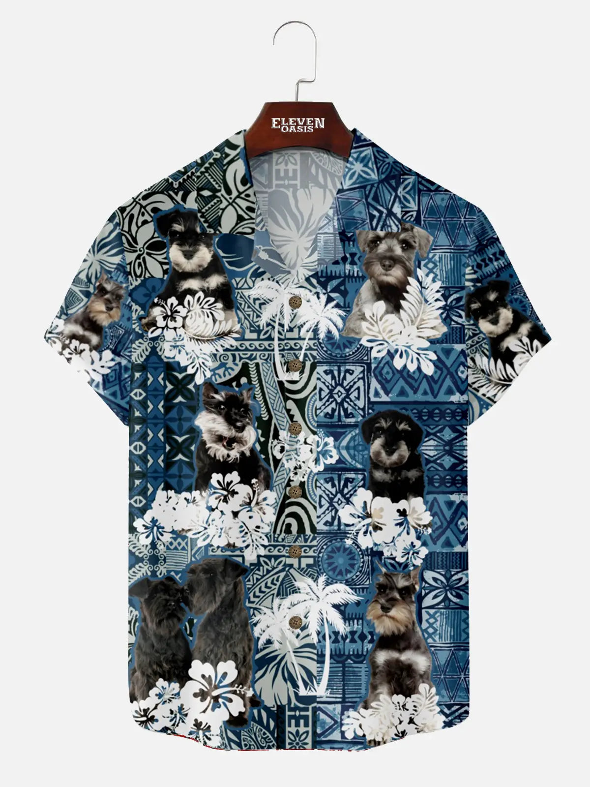 Men's Schnauzer Dog Tropical Holiday Short Sleeve Shirt ElevenOasis
