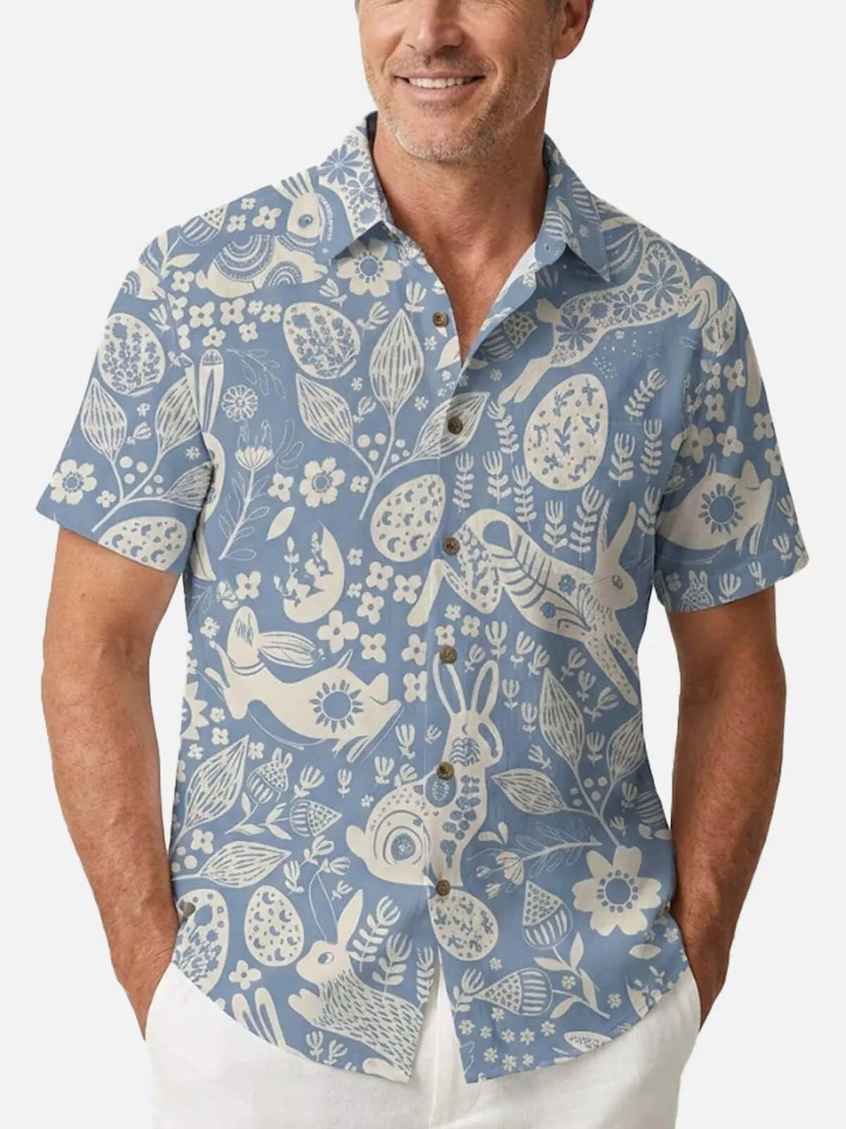 Men's Easter Spring Folk Art Short Sleeve Shirt | Eleven Oasis Men's Easter Spring Folk Art Short Sleeve Shirt | Eleven Oasis