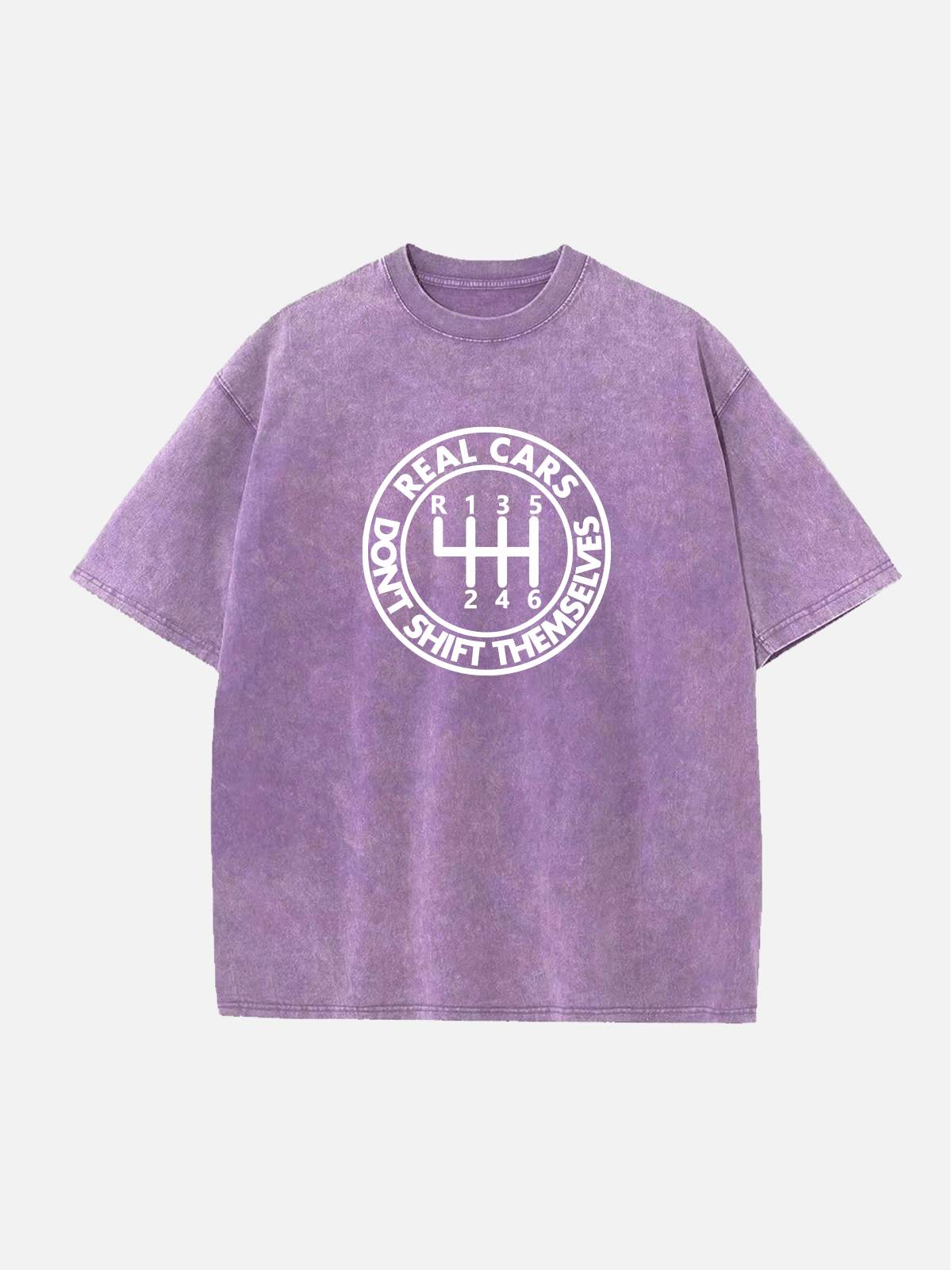 Men's Slogan Design Cotton Round Neck Short Sleeve T-Shirt Real Cars Don’t Shift Themselves Eleven Oasis