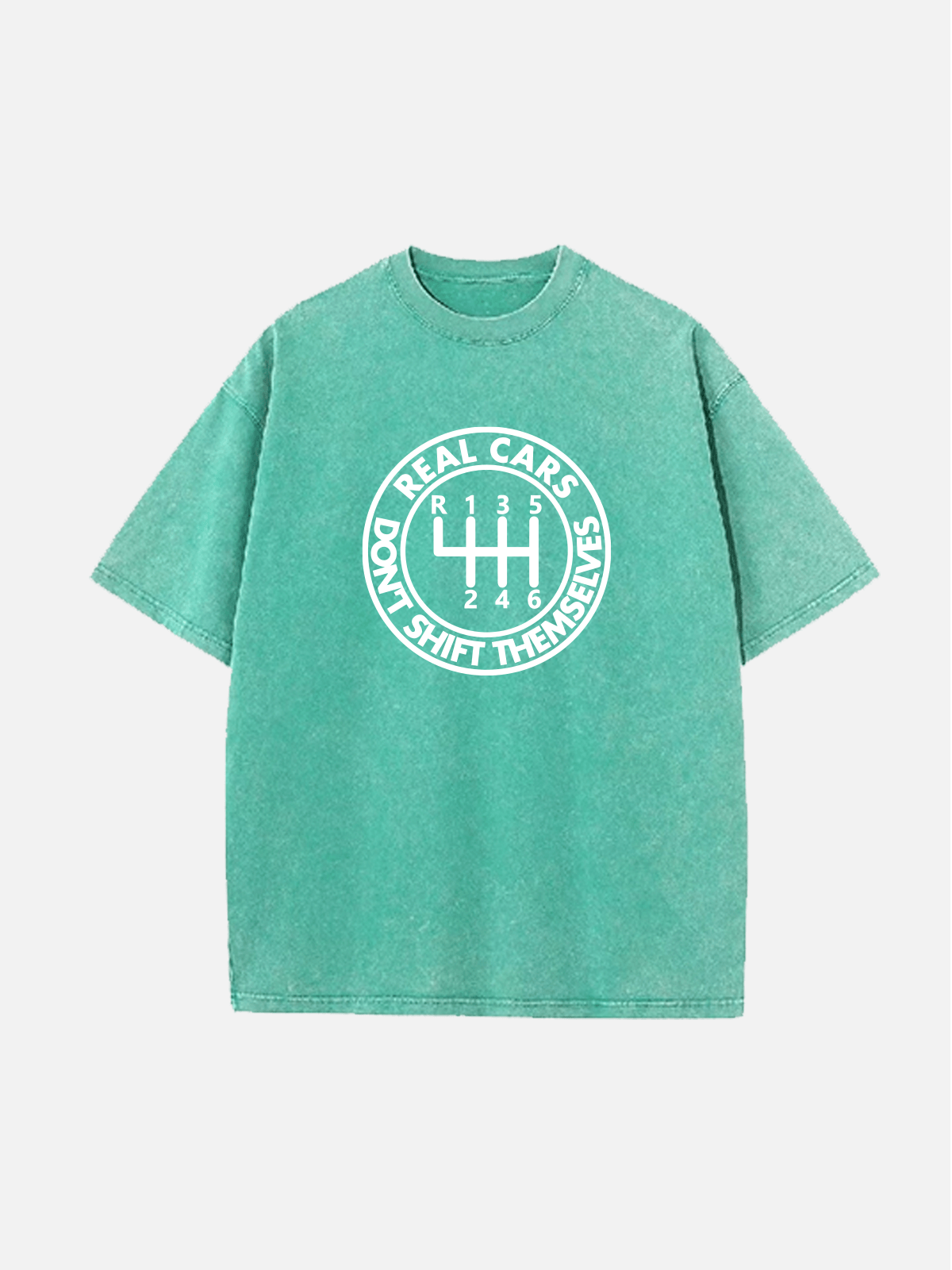 Men's Slogan Design Cotton Round Neck Short Sleeve T-Shirt Real Cars Don’t Shift Themselves Eleven Oasis