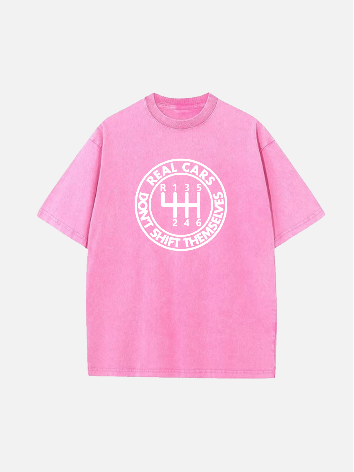 Men's Slogan Design Cotton Round Neck Short Sleeve T-Shirt Real Cars Don’t Shift Themselves Eleven Oasis