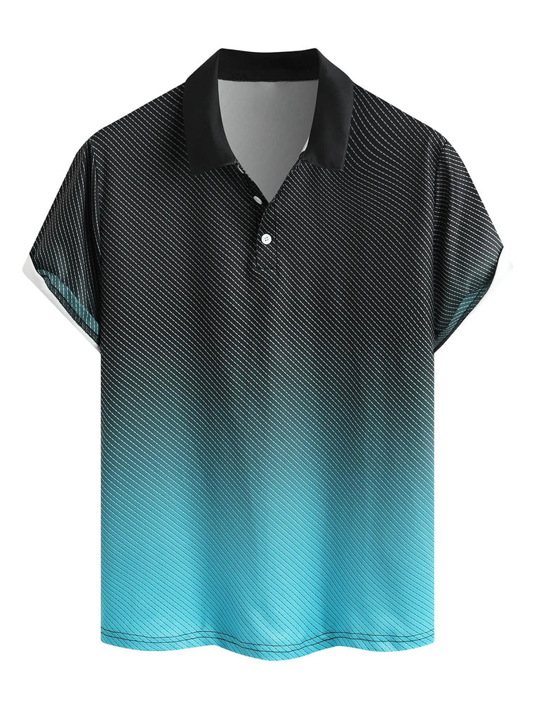 Men's Blue and Black Gradient Short Sleeve Casual Polo ShirtMens short sleeve shirts Big and tall Mens shirts Short sleeve shirts for men Mens 4xl shirts Casual short sleeve shirts