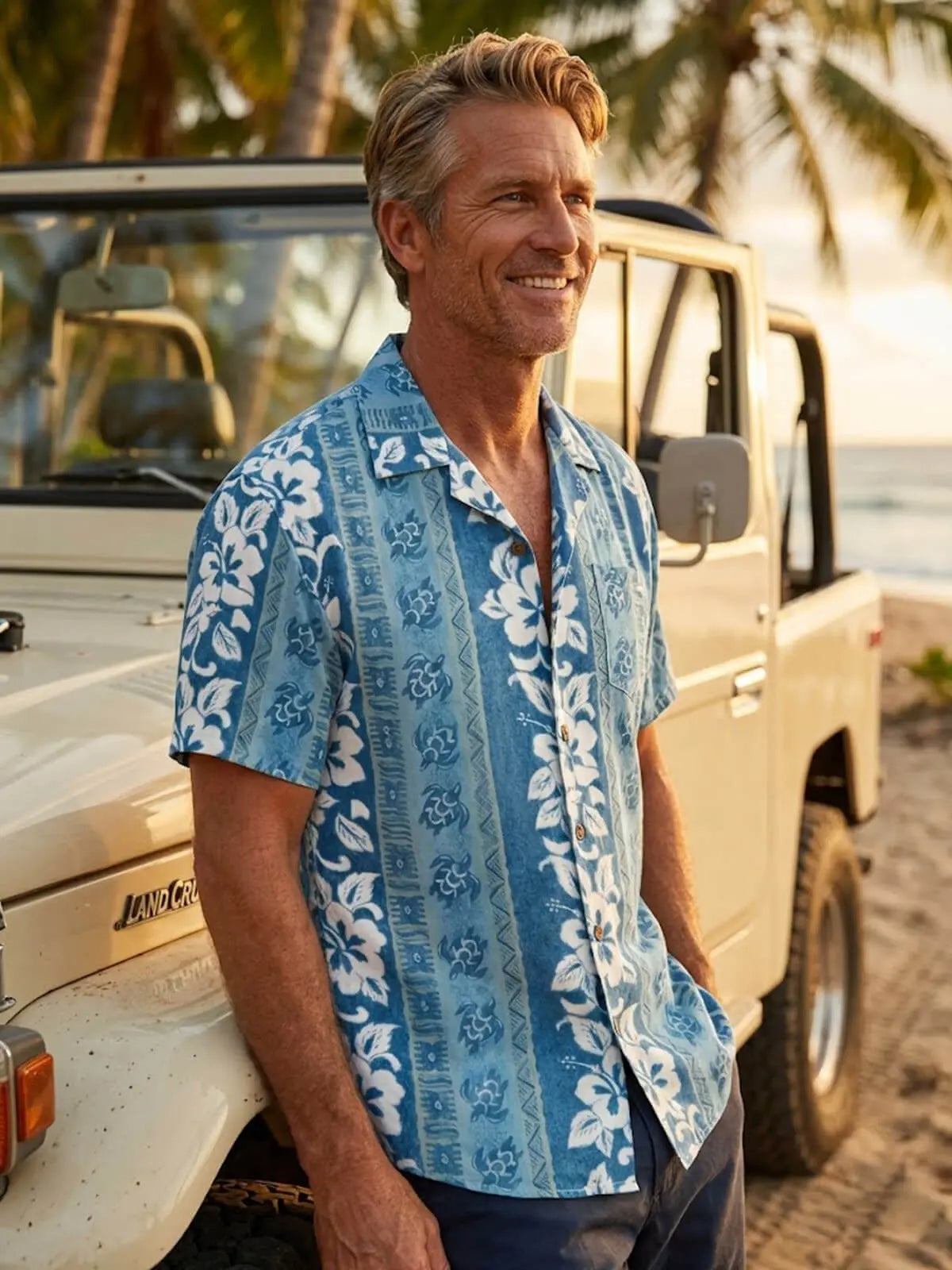 Men's Island Floral Stripe Short Sleeve Shirt Eleven Oasis