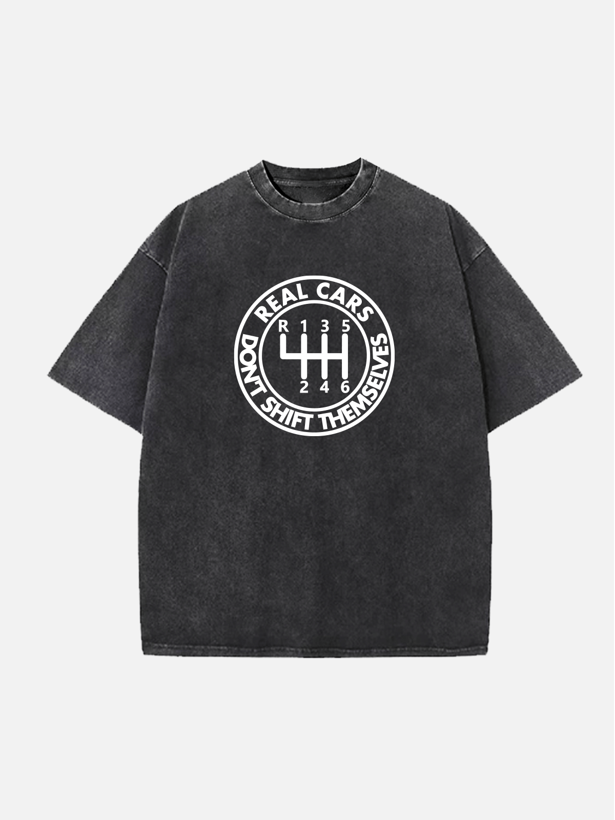Men's Slogan Design Cotton Round Neck Short Sleeve T-Shirt Real Cars Don’t Shift Themselves Eleven Oasis