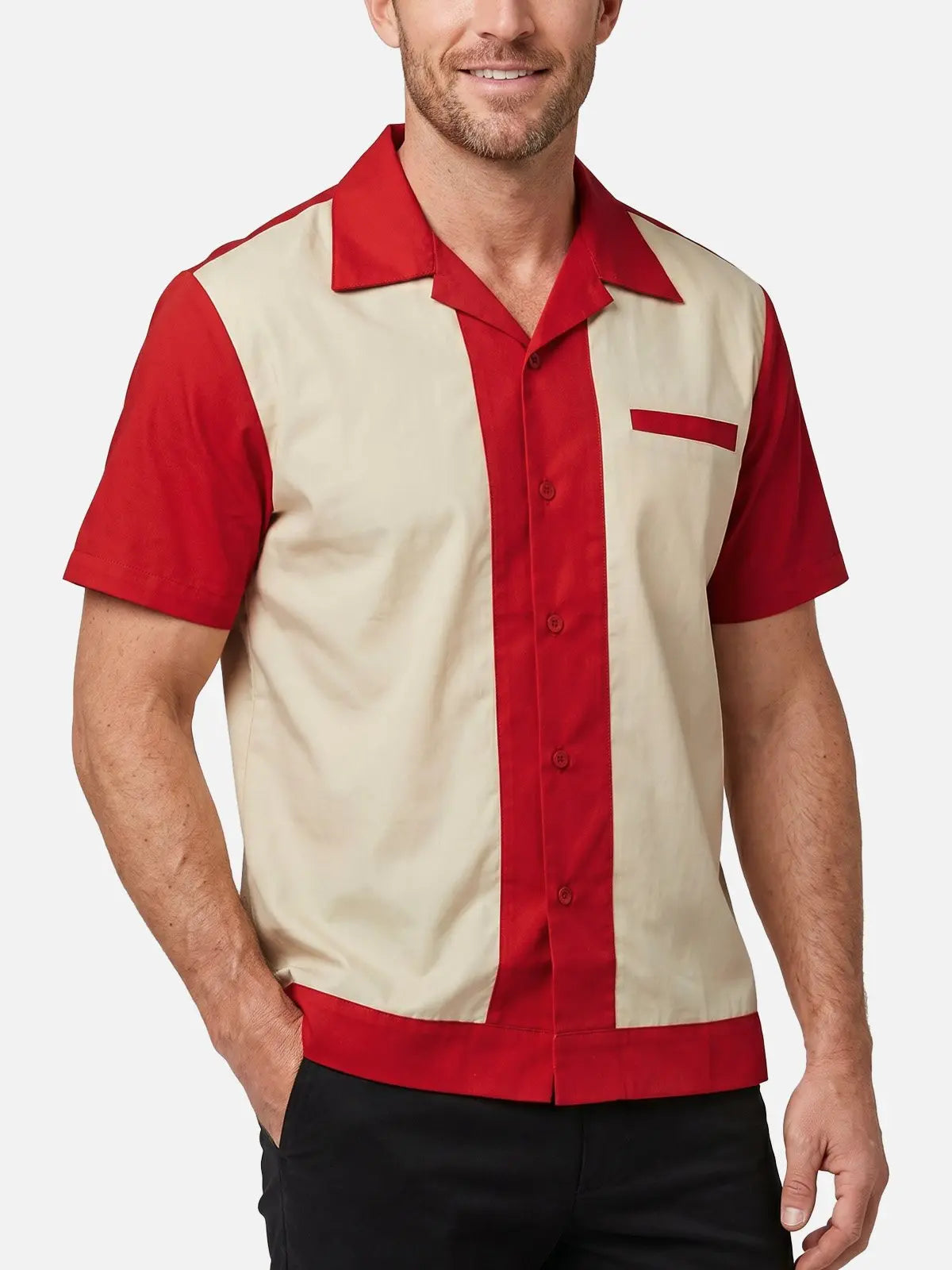 Men's Framed Panel Bowling Short Sleeve Shirt Eleven Oasis
