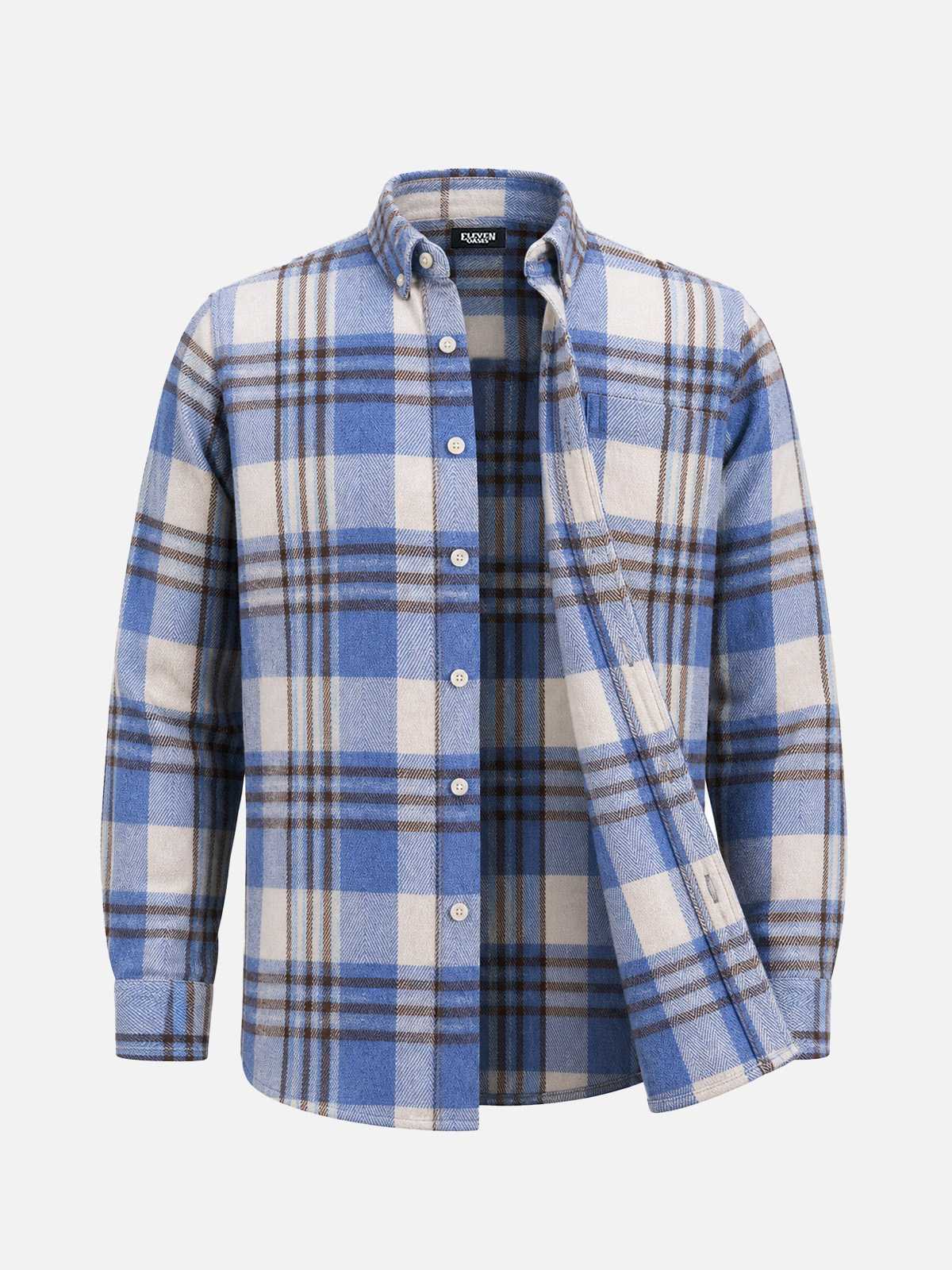 Men's Brushed Cotton Plaid Pocket Long Sleeve Shirt Eleven Oasis