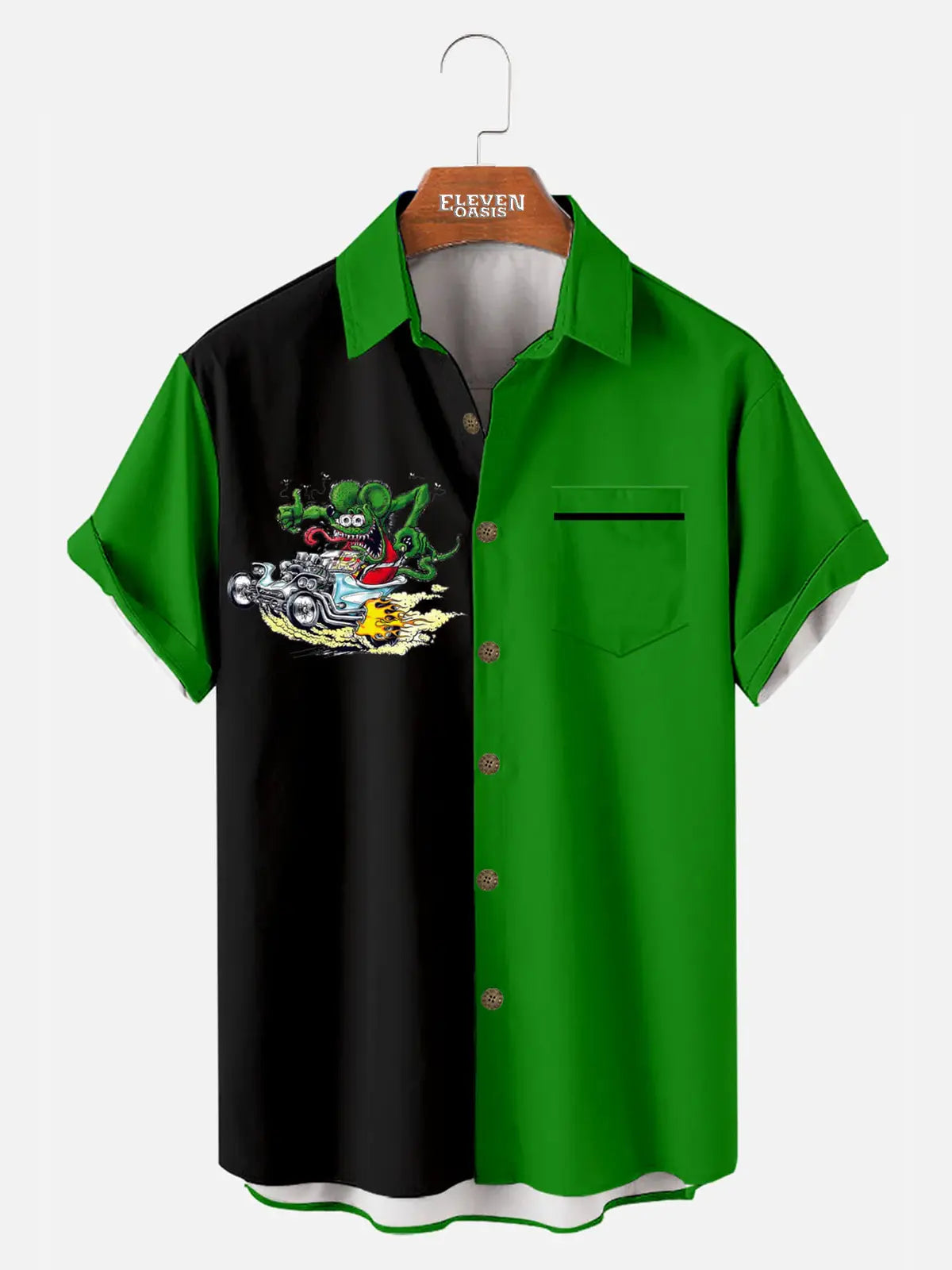 Men's Rat Fink Hot Rod Pinstripe Short Sleeve Shirt Eleven Oasis