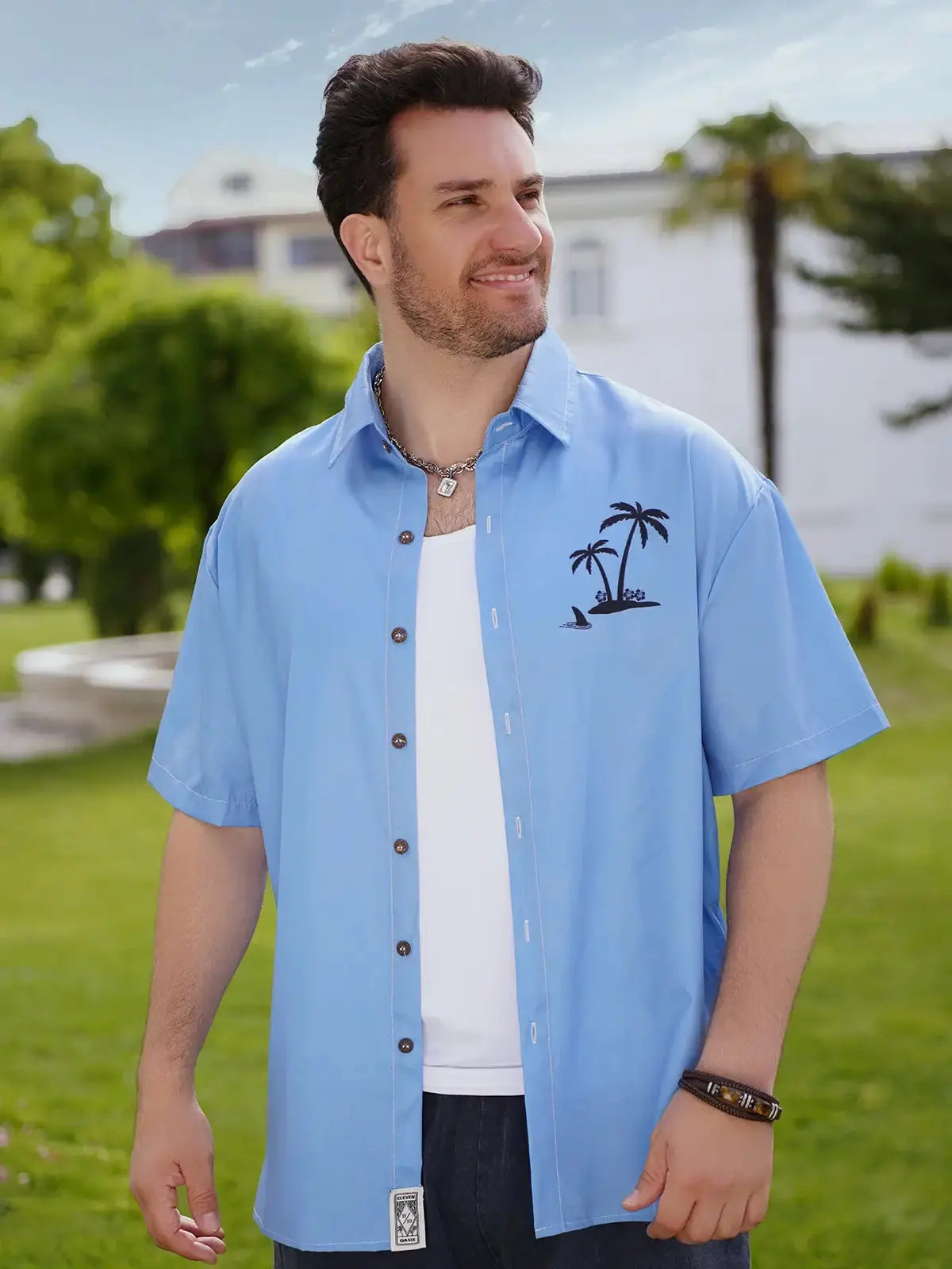 Men's Hawaiian Coconut Tree Oasis Short Sleeve Shirt ElevenOasis
