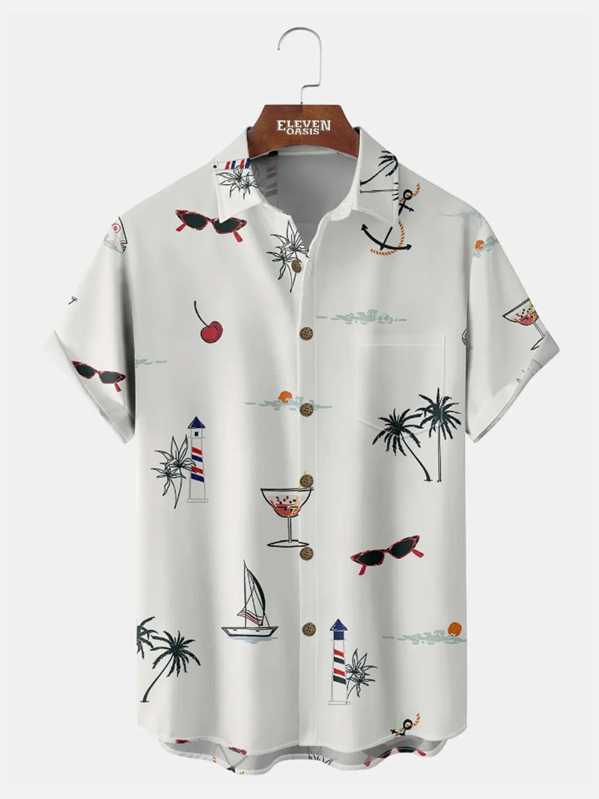 Men's Vacation Vibes Scattered Print Hawaiian Short Sleeve Shirt ElevenOasis