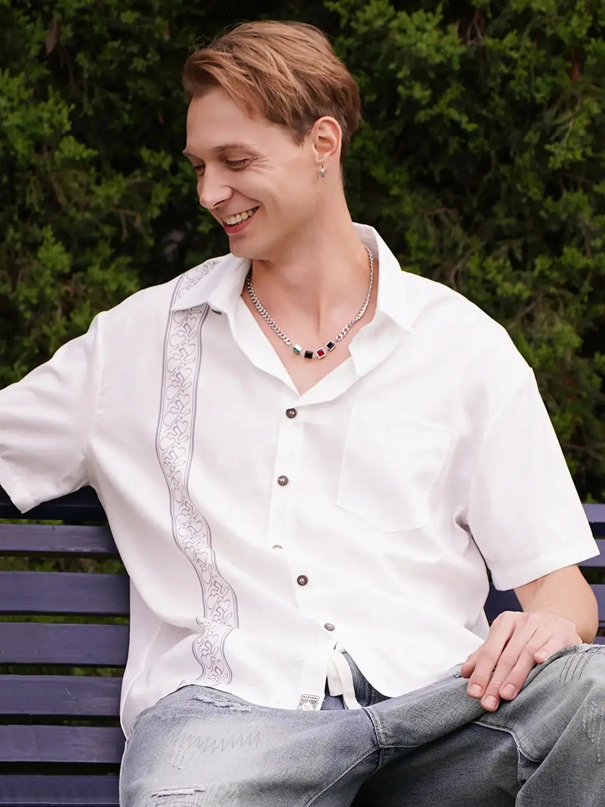 Men's Decorative Trim Panel Short Sleeve Shirt ElevenOasis