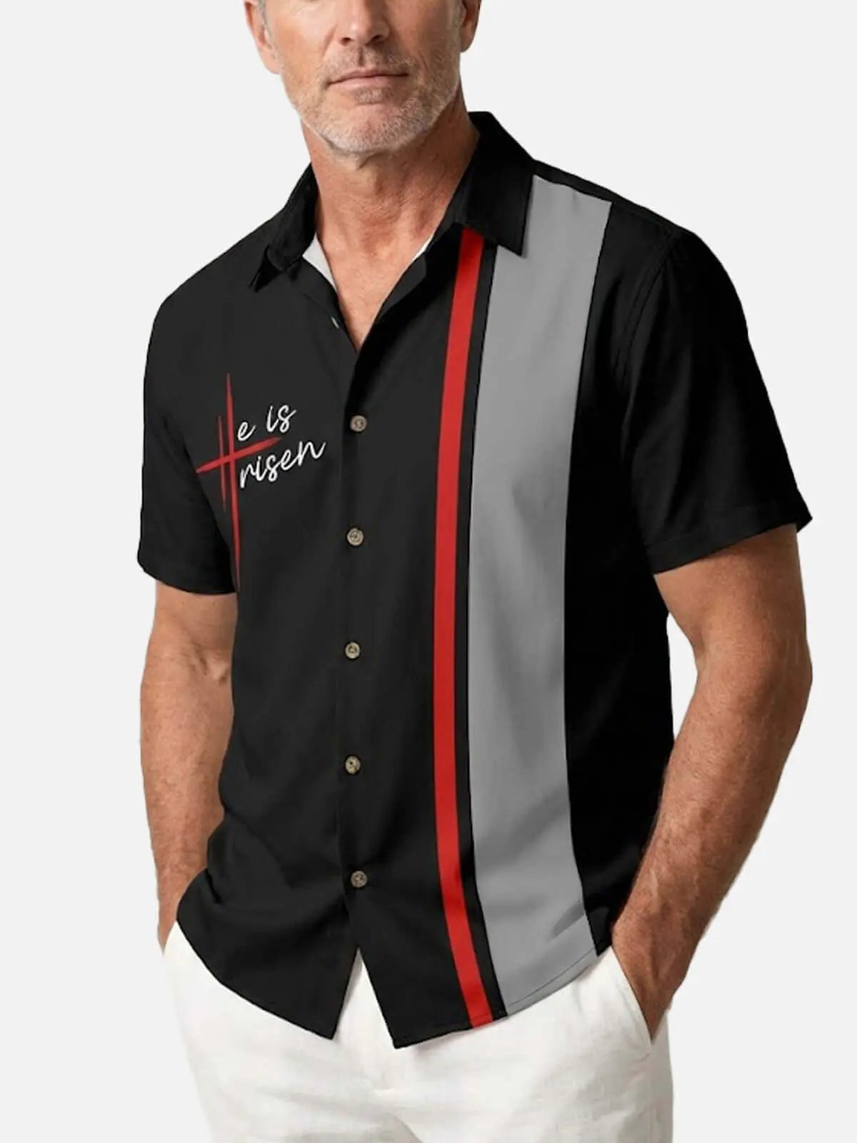 Men's He Is Risen Easter Faith Panel Short Sleeve Shirt