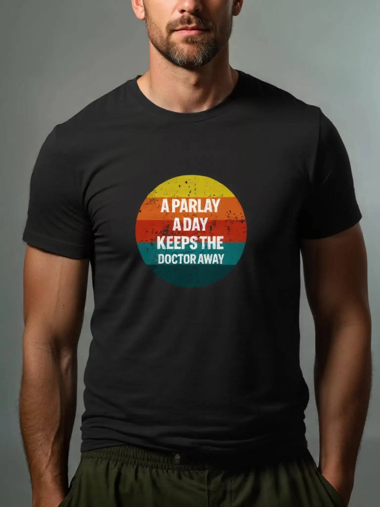 Men's Slogan Design Basic Cotton Round Neck Short Sleeve T-Shirt A Parlay A Day Keeps The Doctor Away Eleven Oasis
