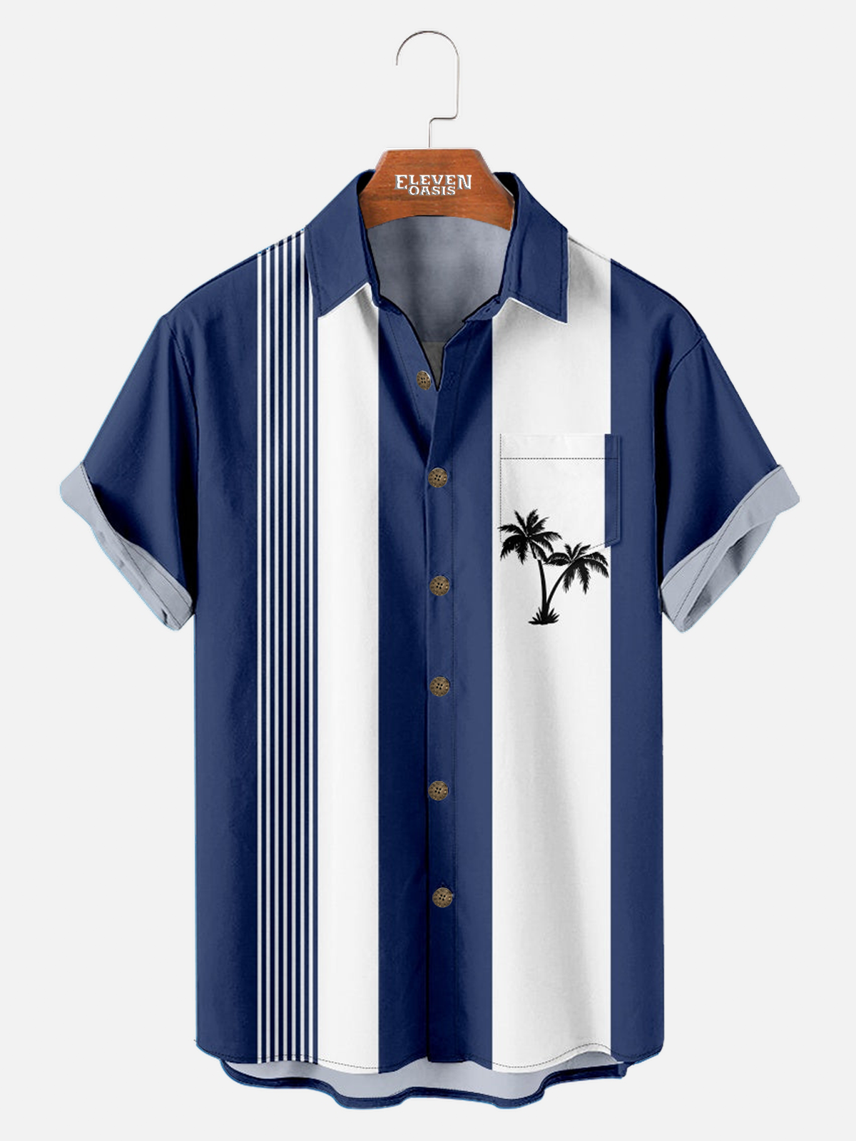 Men's Palm Tree Bowling Shirt with Chest Pocket Eleven Oasis