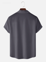 Men's Morandi Color block Panel Stripe Camp Collar Short Sleeve Shirt Eleven Oasis