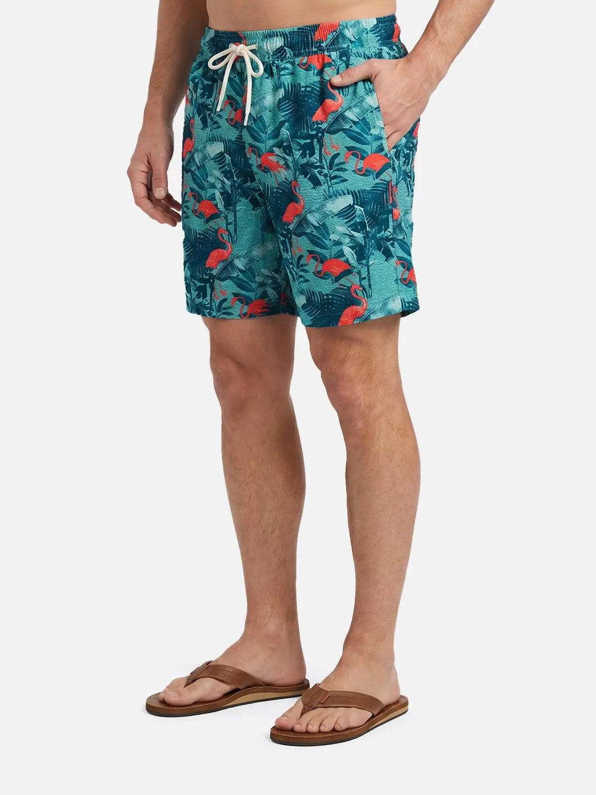 Men's Slim Fit Tropical Print Swim Trunks Eleven Oasis