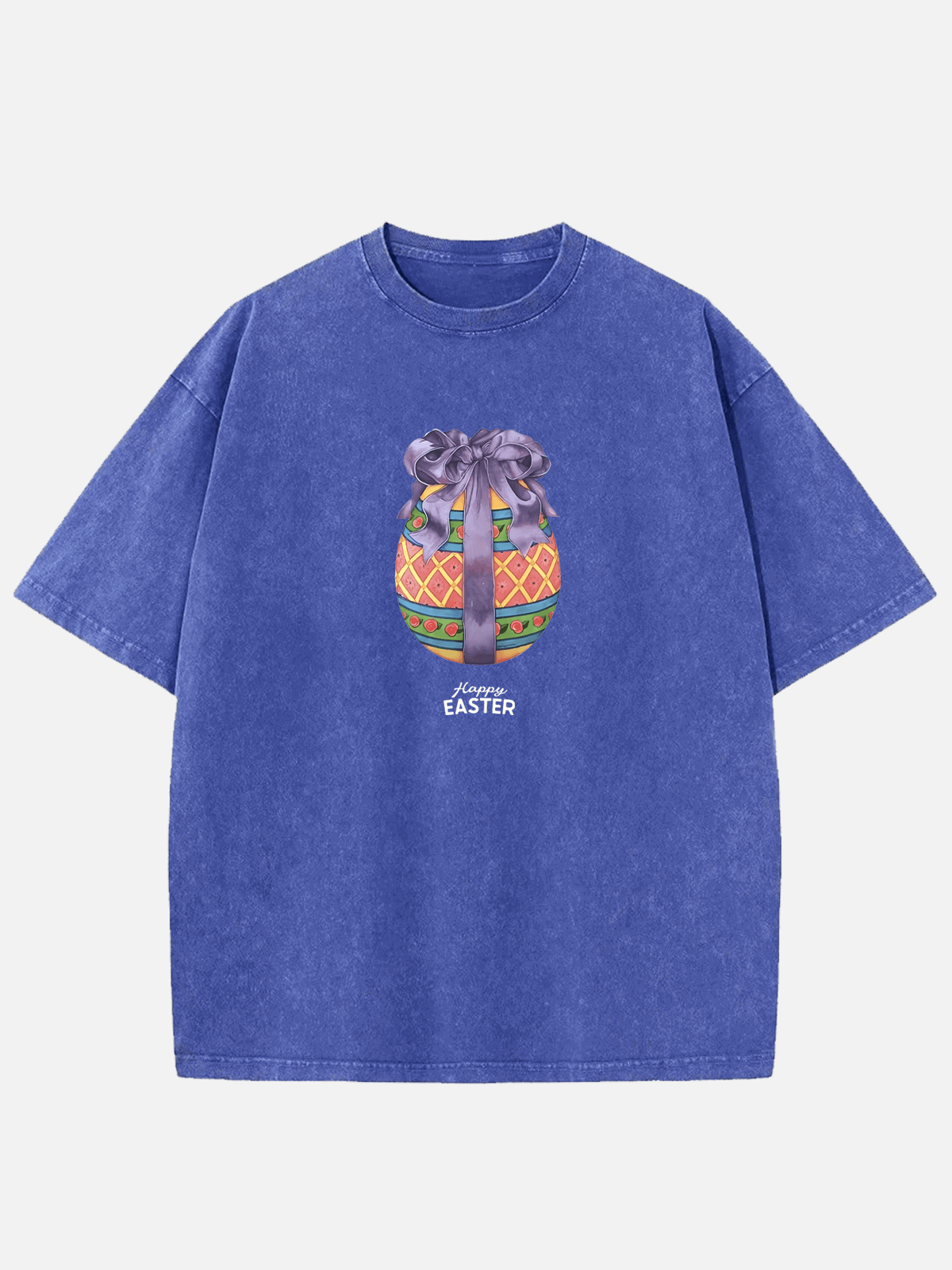 Happy Easter Ribbon Egg Acid Wash Cotton T-Shirt Eleven Oasis