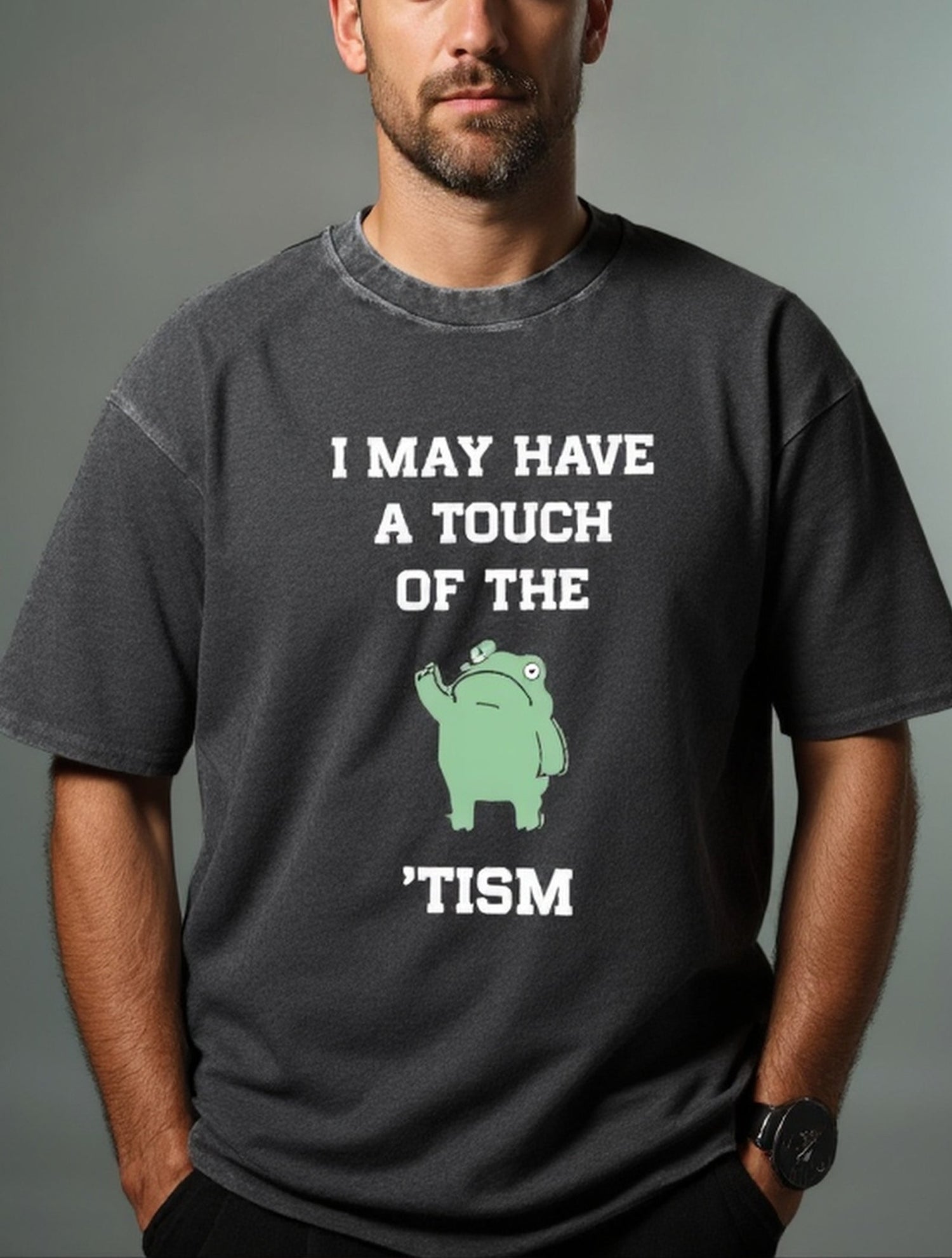 Touch of the Tism Frog Meme Acid Wash Cotton T-Shirt Eleven Oasis