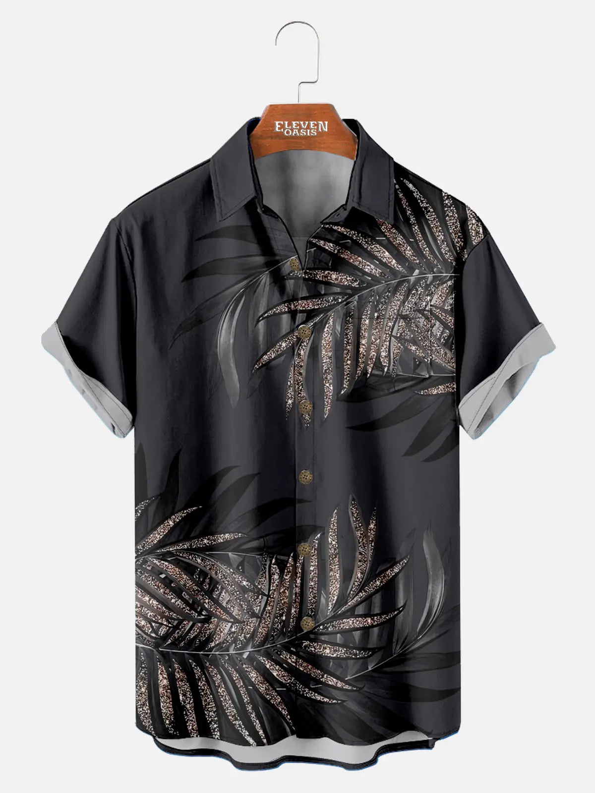 Men's Black Palm Sparkles Print Short Sleeve Shirt Eleven Oasis