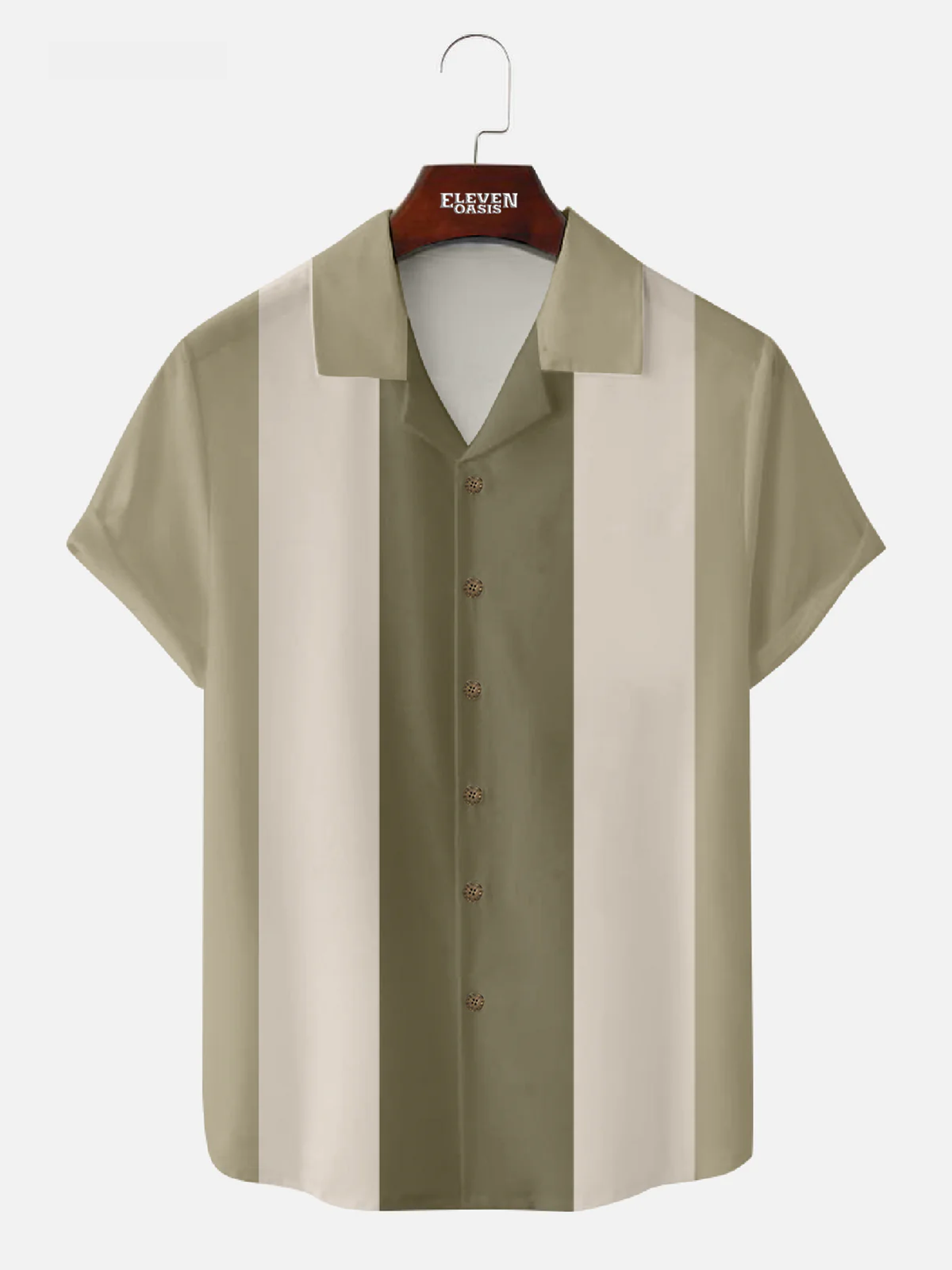 Men's  Morandi Color block Panel Stripe Camp Collar Short Sleeve Shirt Eleven Oasis