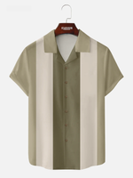 Men's Morandi Color block Panel Stripe Camp Collar Short Sleeve Shirt Eleven Oasis