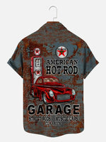 American Hot Rod Retro Car Print Men's Casual Short Sleeve Shirt ElevenOasis