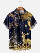 Sparkly Lights Christmas Reindeer Men's Short Sleeve Shirt ElevenOasis