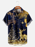 Sparkly Lights Christmas Reindeer Men's Short Sleeve Shirt ElevenOasis