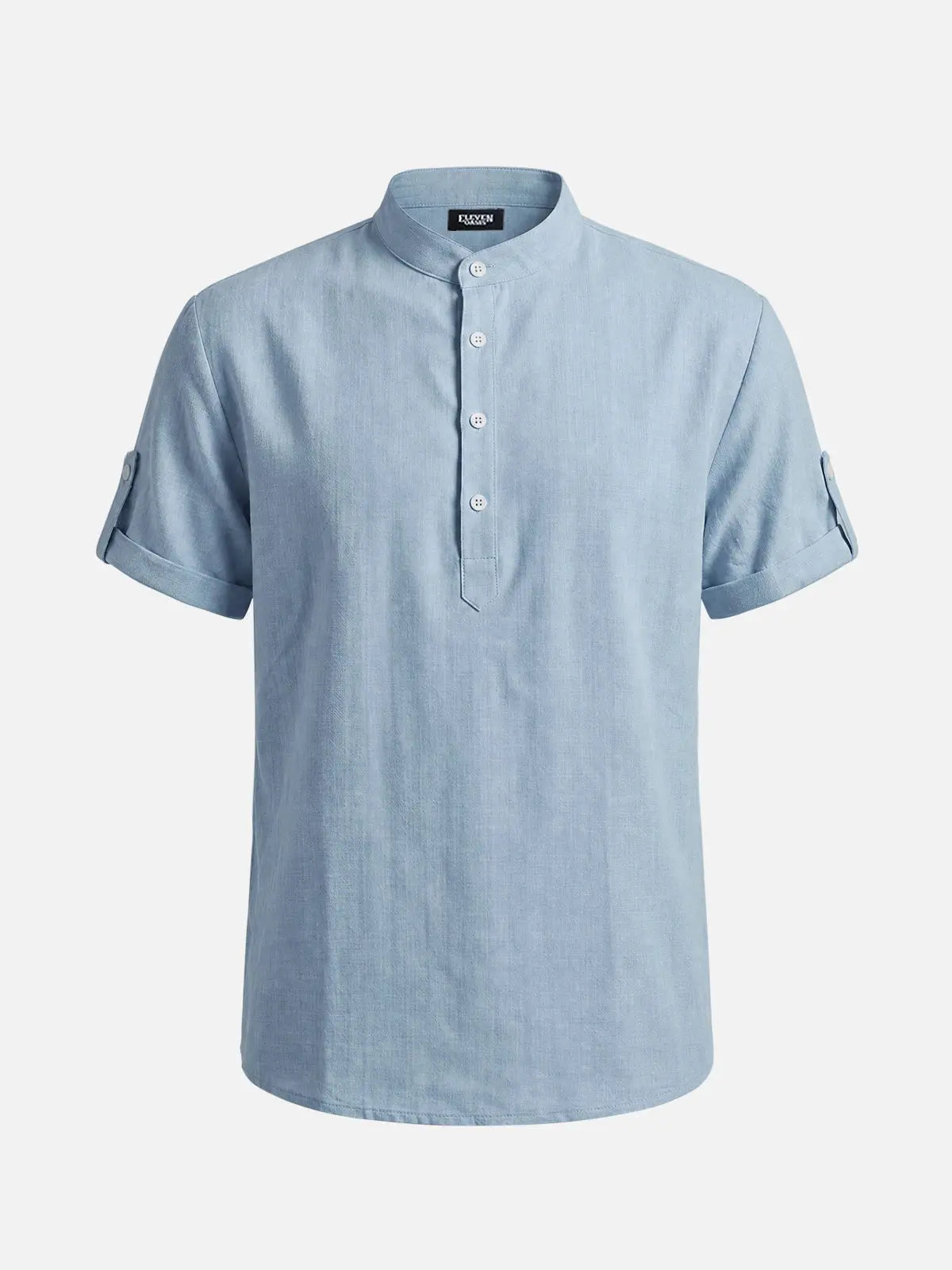 Men's Linen-Look Mandarin Collar Short Sleeve Shirt Eleven Oasis