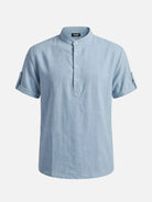 Men's Linen-Look Mandarin Collar Short Sleeve Shirt Eleven Oasis