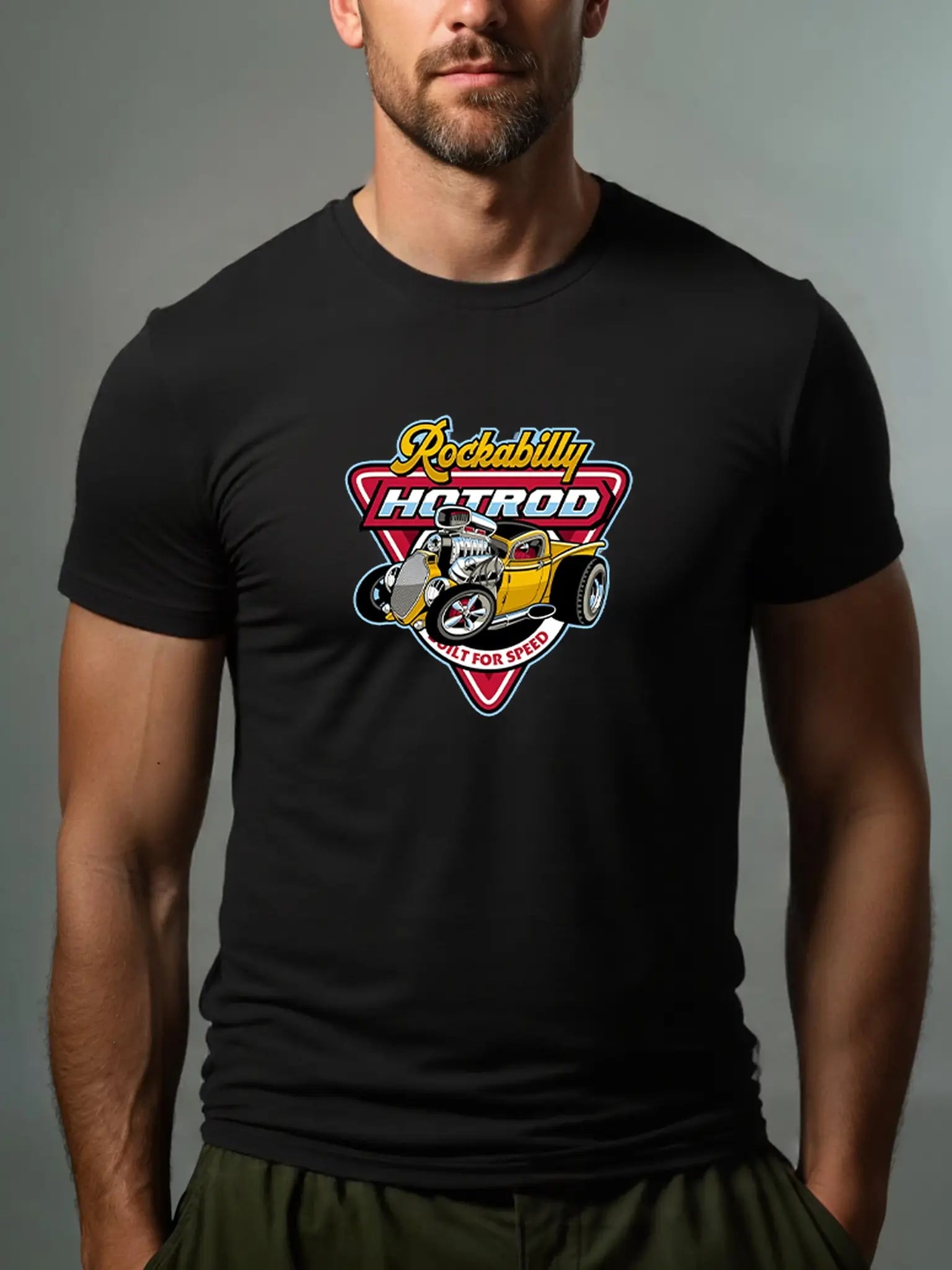 Men's Hot Rod Basic Cotton Round Neck Short Sleeve T-Shirt Vintage Muscle Car Graphic Eleven Oasis