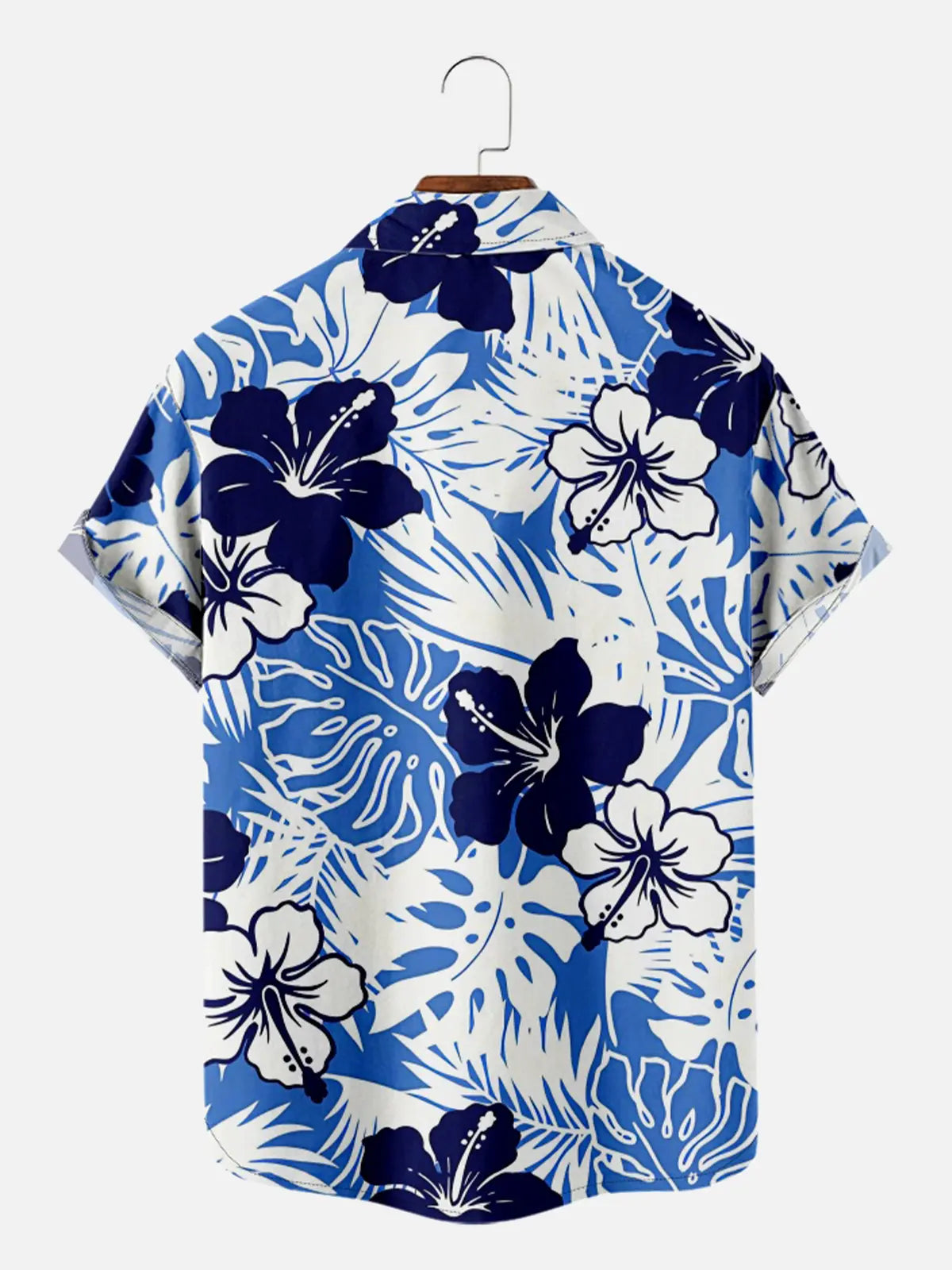 Men's Casual Floral Hibiscus Foliage Print Short Sleeve Shirt ElevenOasis
