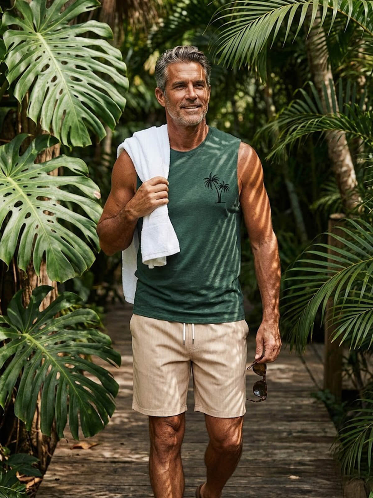 Men's Palm Graphic Crew Neck Tank Top Eleven Oasis