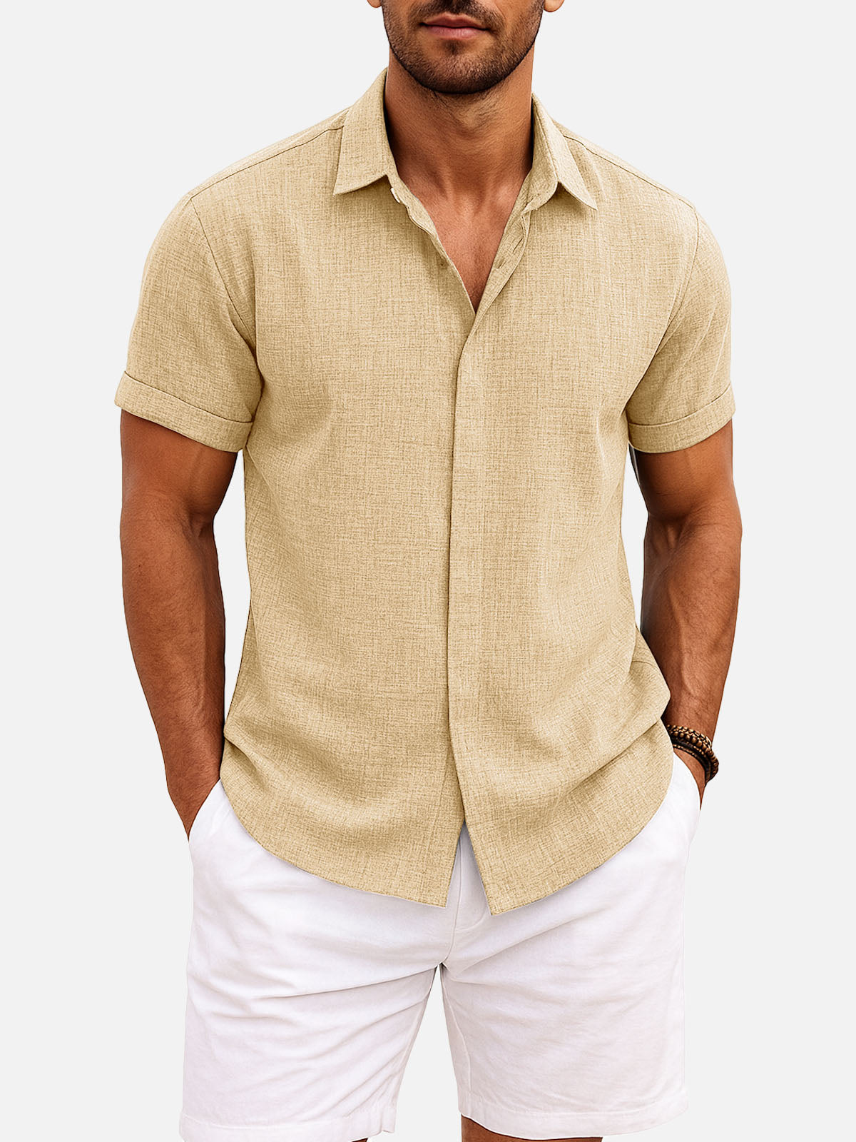 Men's Linen Cotton Blend Short Sleeve Shirt ElevenOasis