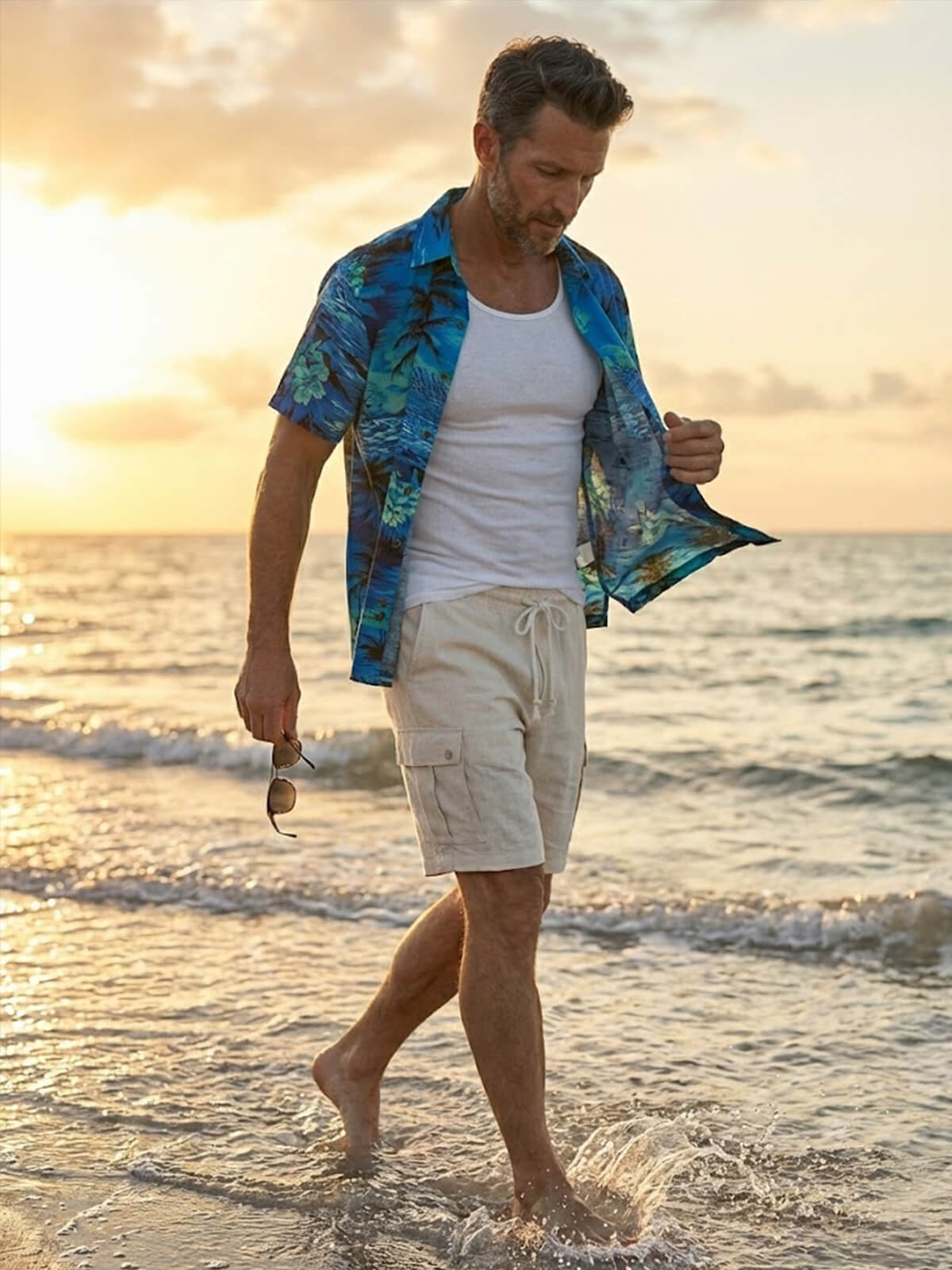 Men's Linen Blend Slim Fit Cargo Shorts Eleven Oasis