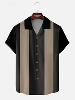 Men's Morandi Color block Panel Stripe Camp Collar Short Sleeve Shirt Eleven Oasis