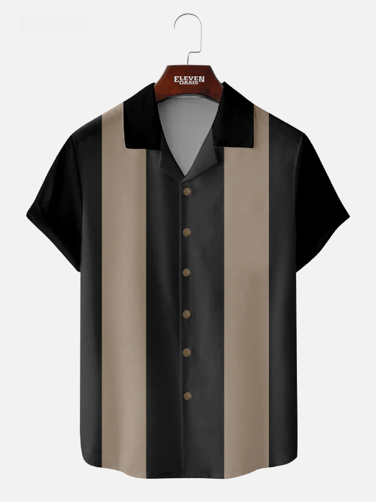 Men's Morandi Color block Panel Stripe Camp Collar Short Sleeve Shirt Eleven Oasis