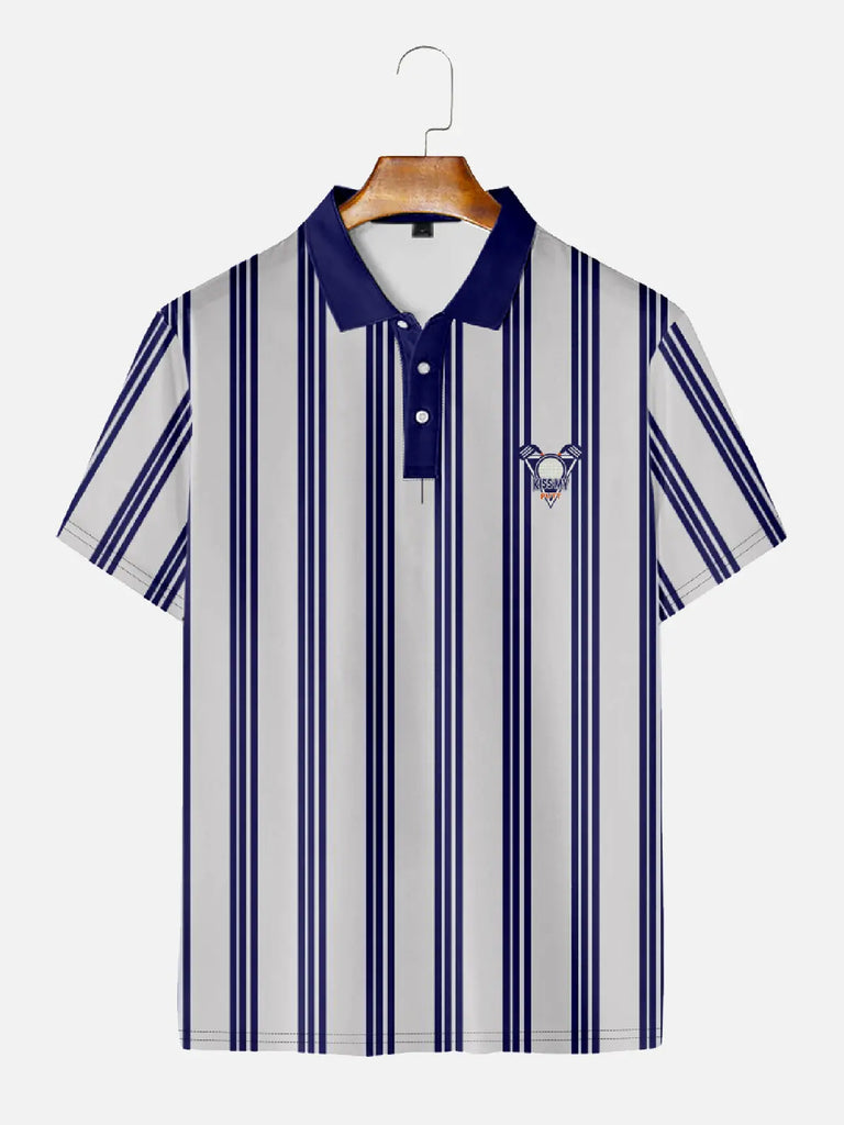 Men's Men Stripey Golf Club Short Sleeve Polo ShirtMens short sleeve shirts Big and tall Mens shirts Short sleeve shirts for men Mens 4xl shirts Casual short sleeve shirts