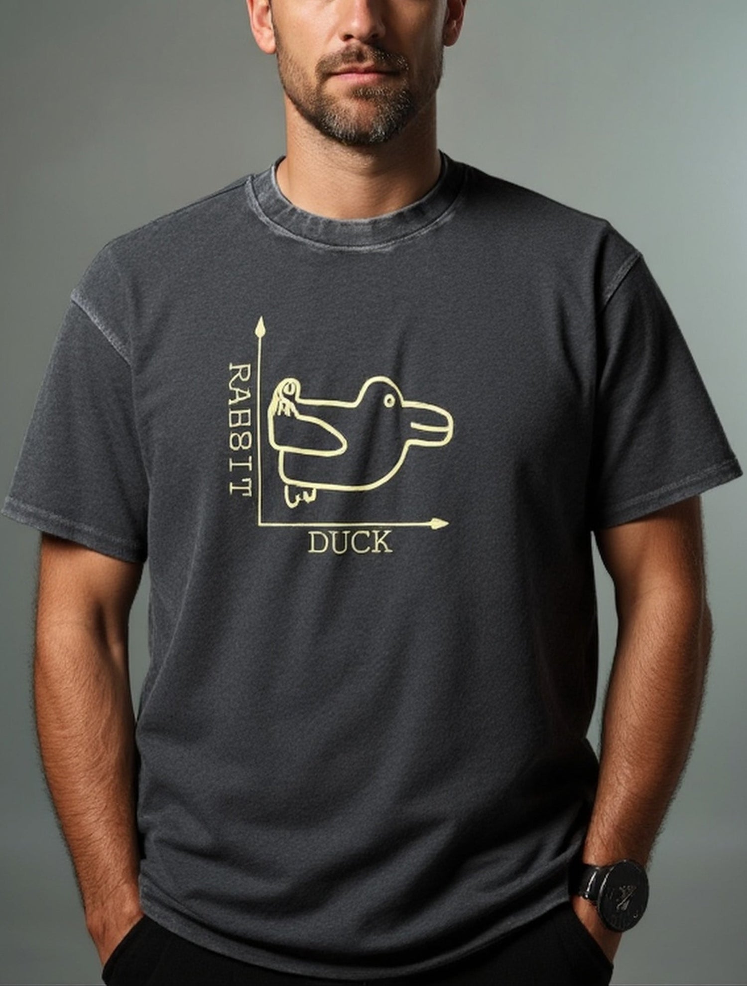 Duck vs Rabbit Optical Illusion Math Humor Acid Wash Cotton T-Shirt Eleven Oasis