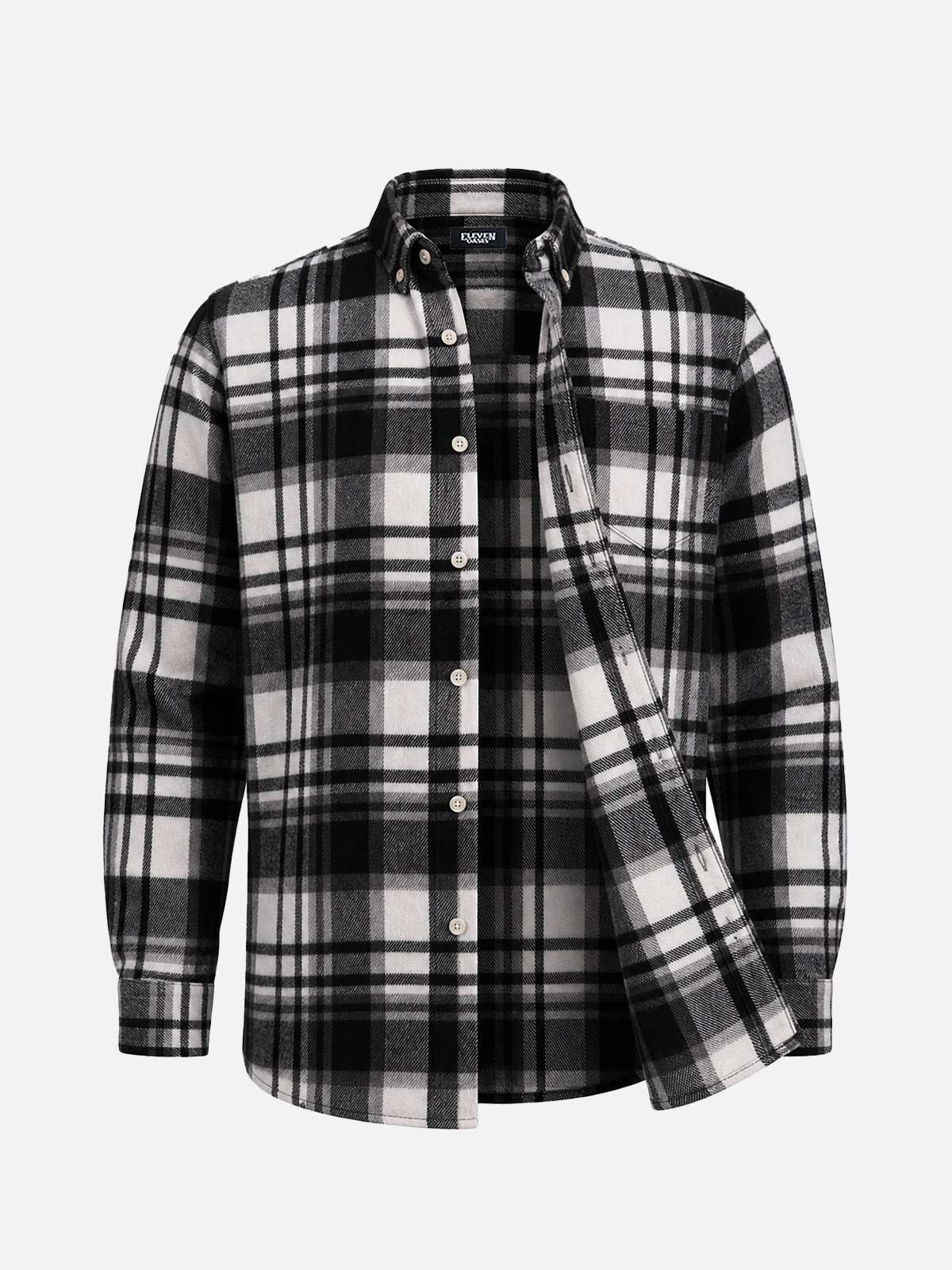 Men's Brushed Cotton Plaid Pocket Long Sleeve Shirt Eleven Oasis