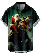 Men's Cool Santa Riding a T-Rex Short Sleeve Shirt Eleven Oasis