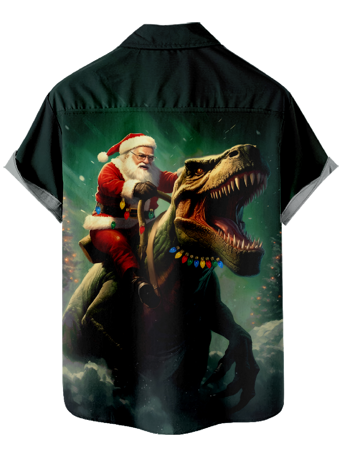 Men's Cool Santa Riding a T-Rex Short Sleeve Shirt Eleven Oasis
