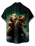 Men's Cool Santa Riding a T-Rex Short Sleeve Shirt Eleven Oasis
