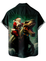 Men's Cool Santa Riding a T-Rex Short Sleeve Shirt Eleven Oasis