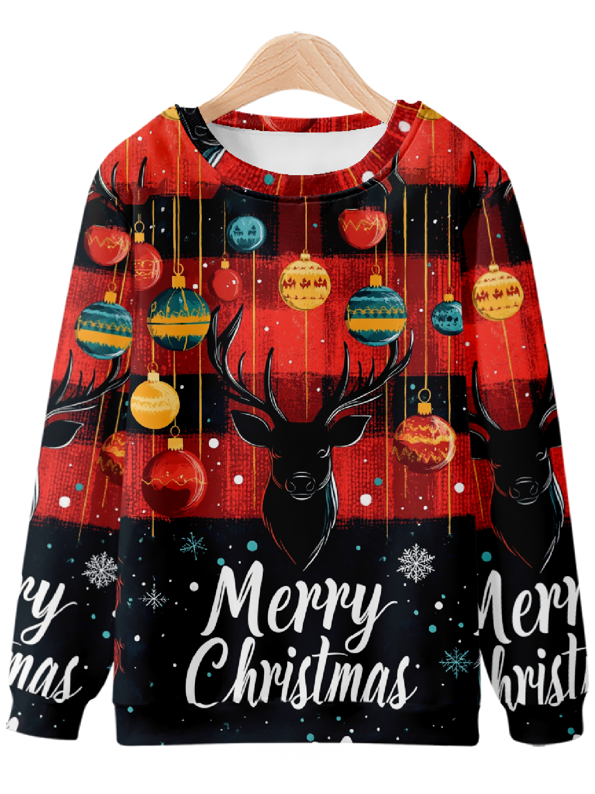 Festive Merry Christmas Ornaments and Deer Heads Sweatshirt Eleven Oasis