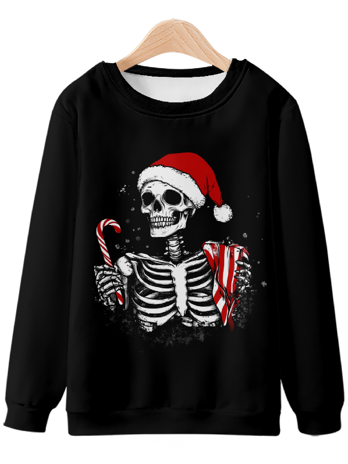 Festive Skeleton with Candy Cane Sweatshirt Eleven Oasis